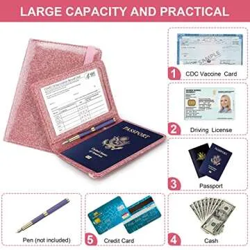 Accmor Glitter Pink Passport & Vaccine Card Holder