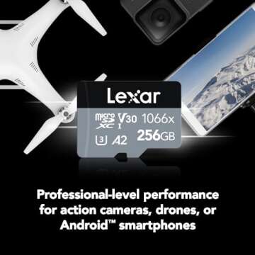 Lexar 256GB Professional 1066x micro SD Card w/ SD Adapter, UHS-I, U3, V30, A2, Full HD, 4K, Up to 1...