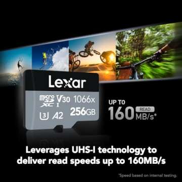 Lexar 256GB Professional 1066x micro SD Card w/ SD Adapter, UHS-I, U3, V30, A2, Full HD, 4K, Up to 160/120 MB/s, for Action Cameras, Drones, Smartphones, Tablets, Nintendo-Switch (LMS1066256G-BNANU)