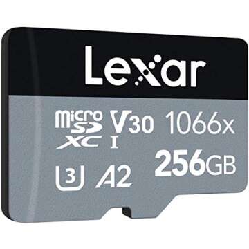 Lexar 256GB Professional 1066x micro SD Card w/ SD Adapter, UHS-I, U3, V30, A2, Full HD, 4K, Up to 160/120 MB/s, for Action Cameras, Drones, Smartphones, Tablets, Nintendo-Switch (LMS1066256G-BNANU)