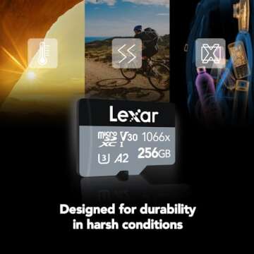 Lexar 256GB Professional 1066x micro SD Card w/ SD Adapter, UHS-I, U3, V30, A2, Full HD, 4K, Up to 160/120 MB/s, for Action Cameras, Drones, Smartphones, Tablets, Nintendo-Switch (LMS1066256G-BNANU)