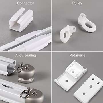 Ceiling Curtain Track Set Room Divider Curtain Track System for Spaces 3-6 Feet Wide-Living Room Bedroom Shower RV, Adjustable, White