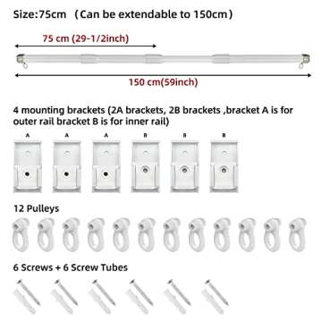 Ceiling Curtain Track Set Room Divider Curtain Track System for Spaces 3-6 Feet Wide-Living Room Bedroom Shower RV, Adjustable, White