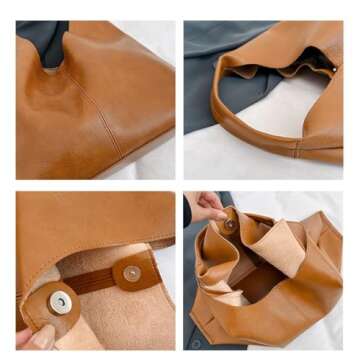Slouchy Hobo Bags for Women Tote Bag Retro PU Leather Crossbody Bag Soft Shoulder Purses Handbags Large Capacity 2pcs