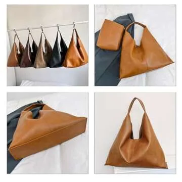 Slouchy Hobo Bags for Women Tote Bag Retro PU Leather Crossbody Bag Soft Shoulder Purses Handbags Large Capacity 2pcs