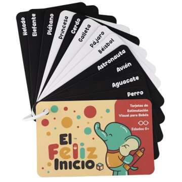 Happy Start High Contrast Baby Cards - Easy to Clean & Water Resistant High Contrast Baby Vision Cards Tummy Time Toys - Diaper Bag Ready Black and White Baby Toys, Newborn Toys for Ages 0+ (Español)