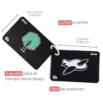 Happy Start High Contrast Baby Cards - Easy to Clean & Water Resistant High Contrast Baby Vision Cards Tummy Time Toys - Diaper Bag Ready Black and White Baby Toys, Newborn Toys for Ages 0+ (Español)