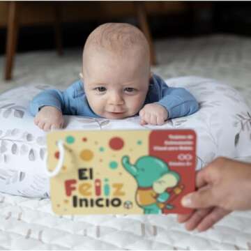 Happy Start High Contrast Baby Cards - Easy to Clean & Water Resistant High Contrast Baby Vision Cards Tummy Time Toys - Diaper Bag Ready Black and White Baby Toys, Newborn Toys for Ages 0+ (Español)