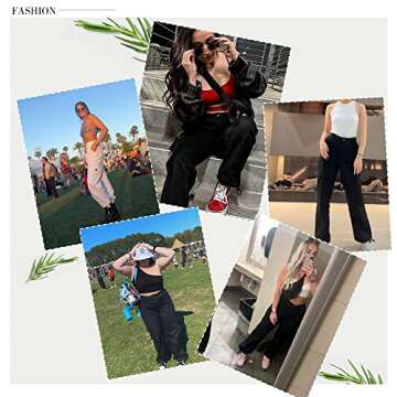 LOLOCCI Black Cargo Pants Baggy Women Cargo Work Casual High Waisted Black Pants