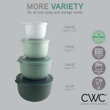 COOK WITH COLOR Prep Bowls with Lids - 8 Piece Set in Ombre Shades