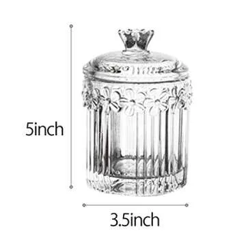 Mathew O Floral Crystal Glass Relief Flower Candy Dish Swab Box Storage Jar with Lid, 5x3.5 inches, ...