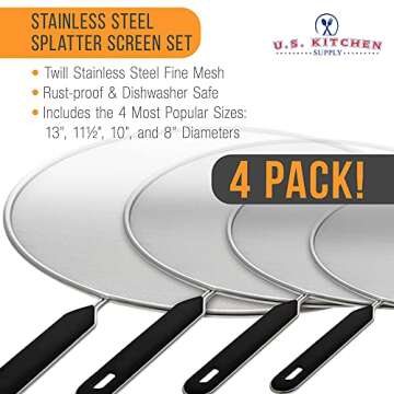 U.S. Kitchen Supply 4 Piece Splatter Screen Set - Stainless Steel