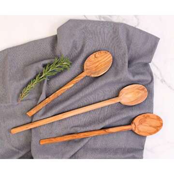 Eddingtons Italian Olive Wood Cooking Spoon, Handcrafted in Europe, Set of 2, 10/12-Inch