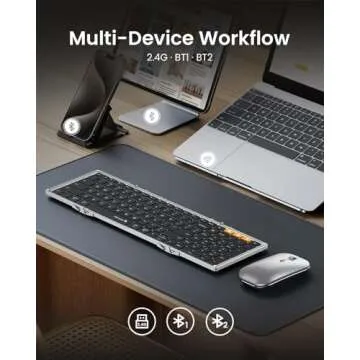 ProtoArc Foldable Keyboard and Mouse, XKM01 True Full-Size Folding Keyboard Mouse Combo for Business and Travel, 2.4G+Dual Bluetooth Portable Mouse Keyboard for Laptop iPads Tablets -Black Silver
