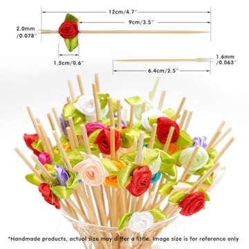 Minisland Multicolor Rose Flower Cocktail Picks, 4.7 Inch Long Bamboo Fancy Toothpicks for Appetizer...