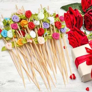 Minisland Rose Flower Cocktail Picks - 100 Counts