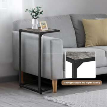 FAGIGY C Shaped End Table Set of 2, Couch Tables That Slide Under, TV Tray Snack Side Table, Sofa Ta...