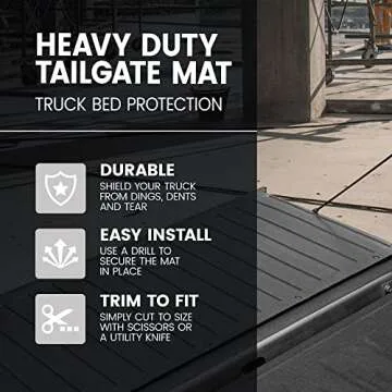 BDK-MT-600A Heavy-Duty Utility Truck Bed Tailgate Mat, 60" x 19.5" – Extra Thick Rubber Cargo Line...
