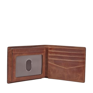 Fossil Derrick Leather Bi-Fold Wallet with RFID Blocking