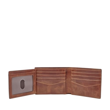 Fossil Derrick Leather Bi-Fold Wallet with RFID Blocking