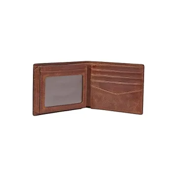 Fossil Derrick Leather Bi-Fold Wallet with RFID Blocking