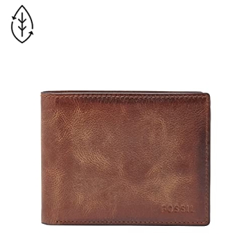 Fossil Derrick Leather Bi-Fold Wallet with RFID Blocking