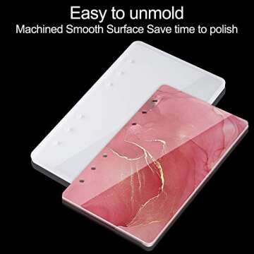 NiArt A4 Large Notebook Cover Epoxy Resin Silicone Molds A4,A5,A6,A7 Bookmark 40PCS Loose Leaf Binder Rings Kit DIY Casting Tool Handmade Agate Art Craft Soft Shiny Glossy Finish Easy Unmold Journal