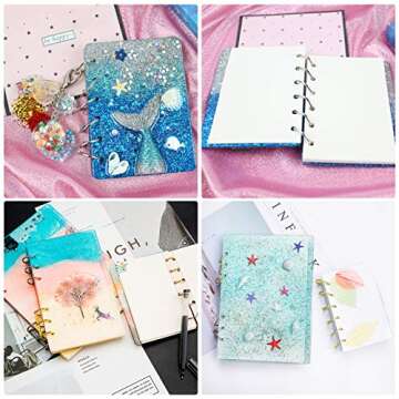 NiArt A4 Large Notebook Cover Epoxy Resin Silicone Molds A4,A5,A6,A7 Bookmark 40PCS Loose Leaf Binder Rings Kit DIY Casting Tool Handmade Agate Art Craft Soft Shiny Glossy Finish Easy Unmold Journal