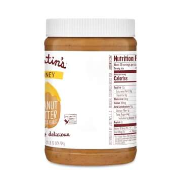 JUSTINS No Stir, Gluten-Free, Honey Peanut Butter, 28 oz Jar