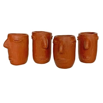 The Curated Pantry Red Clay Mezcal Face Cups | Tequila Shooters Shot Glasses Copitas - Handmade in O...