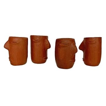 Artisan Red Clay Mezcal Face Cups Handmade in Oaxaca