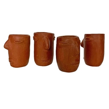 Artisan Red Clay Mezcal Face Cups Handmade in Oaxaca