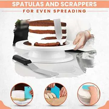 RFAQK 35PCs Cake Turntable and Leveler-Rotating Cake Stand with Non Slip pad-7 Icing Tips and 20 Bags- Straight & Offset Spatula-3 Scraper Set -EBook-Cake Decorating Supplies Kit -Baking Tools