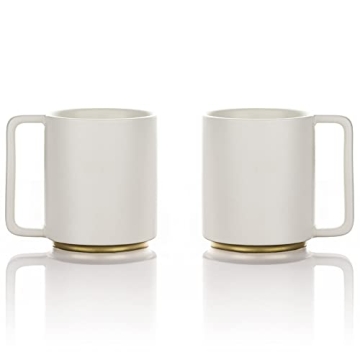 LAFEECA Ceramic Coffee Mug Set with Large Handle - 13.5 oz, Stackable, Hand Painted