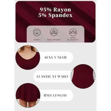 DEARCASE Women's T-Shirt Dress Wine Red Small V-Neck Spring Winter Casual Loose Long Sleeve Fall Wedding Guest Knee Length Jersey Flowy Stretch Solid A-Line Tunic Swing Sweater Tunic Dresses