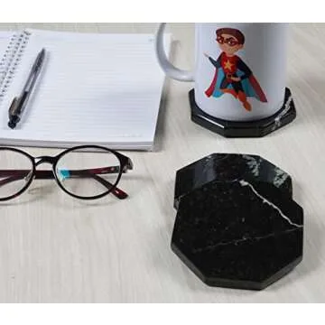 Radicaln Marble Coaster Plates Star 3.5" Inches Black Handmade Coasters for Table Décor Coaster Set of 6 & Coaster for Drink Coaster Set Kitchen Caddy Drinkware