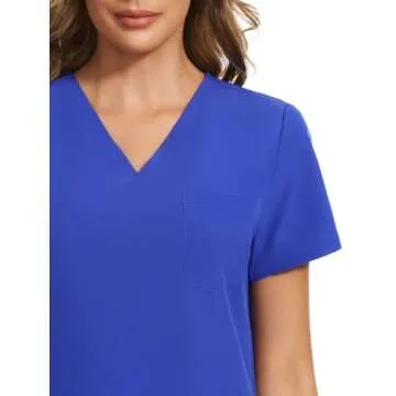 COZYFIT Scrubs for Women Set - Stretch V-Neck Scrub Top & Jogger Pant with 8 Pockets, Yoga Waistband, Anti Wrinkle, Slim Fit Women Scrubs - Blueberry, XS, Tall