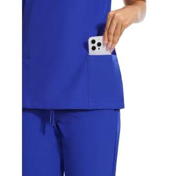 COZYFIT Scrubs for Women Set - Stretch V-Neck Scrub Top & Jogger Pant with 8 Pockets, Yoga Waistband, Anti Wrinkle, Slim Fit Women Scrubs - Blueberry, XS, Tall