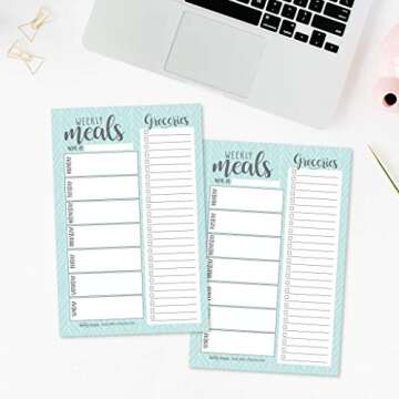 Teal Weekly Meal Planning Calendar Grocery Shopping List Magnet Pad for Fridge, Magnetic Family Pantry Food Menu Board Organizer, Week Diet Prep Planner Tool, Refrigerator What to Eat Dinner Notepad
