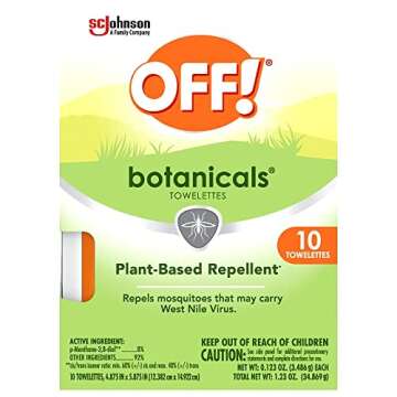 OFF! Botanicals Insect Repellent Wipes, Plant-Based Mosquito Repellent, 10 Count Individually Wrappe...