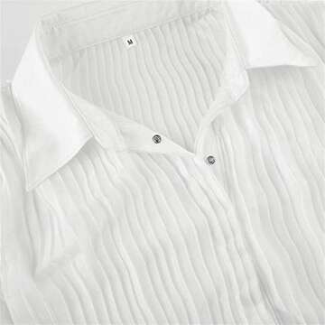 Women Sheer Button Up Blouse Sexy Collared Shirts Mesh Flare Sleeve Crop Top Y2k Streetwear White M