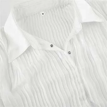 Women Sheer Button Up Blouse Sexy Collared Shirts Mesh Flare Sleeve Crop Top Y2k Streetwear White M