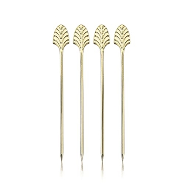 Viski Gold Art Deco Cocktail Picks, Stainless Steel Cocktail Picks for Drinks, Garnish Picks, Cockta...