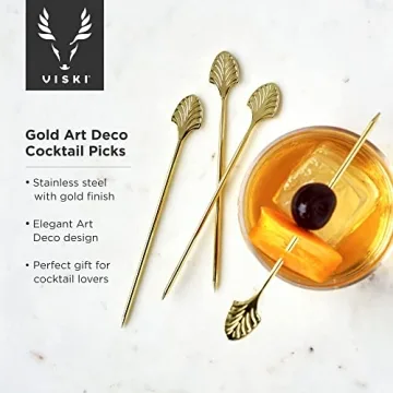 Viski Gold Art Deco Cocktail Picks for Stylish Drinks