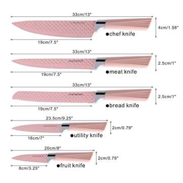 CHUYIREN Pink Knife Set of 6, Pink Kitchen Knives Sets with Knife Block, Chef Knife Set for Kitchen,...