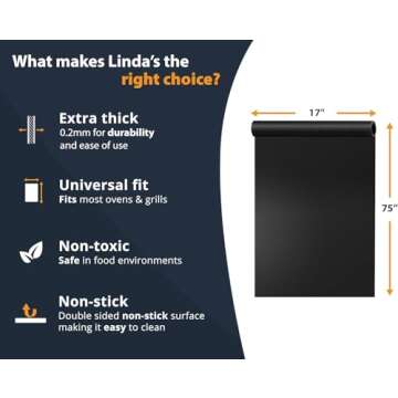 Oven Liners for Bottom of Oven - Large Heavy Duty Mats, 17” x 75” Non-Stick Reusable Liner for Electric, Gas, Toaster Ovens, Grills - BPA & PFOA Free Oven Cleaning Kitchen Accessory (Black)