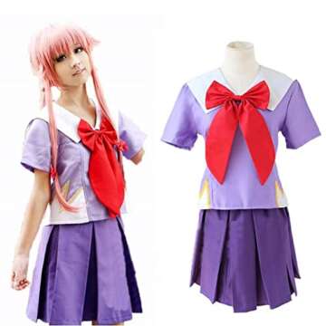 FTSUCQ Gasai Yuno Mirai Nikki Top & Skirt Cosplay Costume