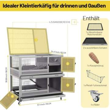 Aivituvin Rabbit Hutch Rabbit Cage Outdoor & Indoor on Wheels Bunny cage with Deep No Leak Pull Out ...