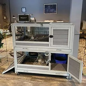 Aivituvin Rabbit Hutch Rabbit Cage Outdoor & Indoor on Wheels Bunny cage with Deep No Leak Pull Out Tray,Upgrade Version (Gray)