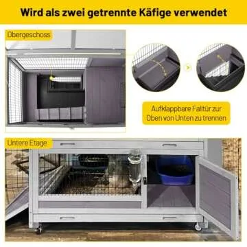 Aivituvin Rabbit Hutch Rabbit Cage Outdoor & Indoor on Wheels Bunny cage with Deep No Leak Pull Out Tray,Upgrade Version (Gray)